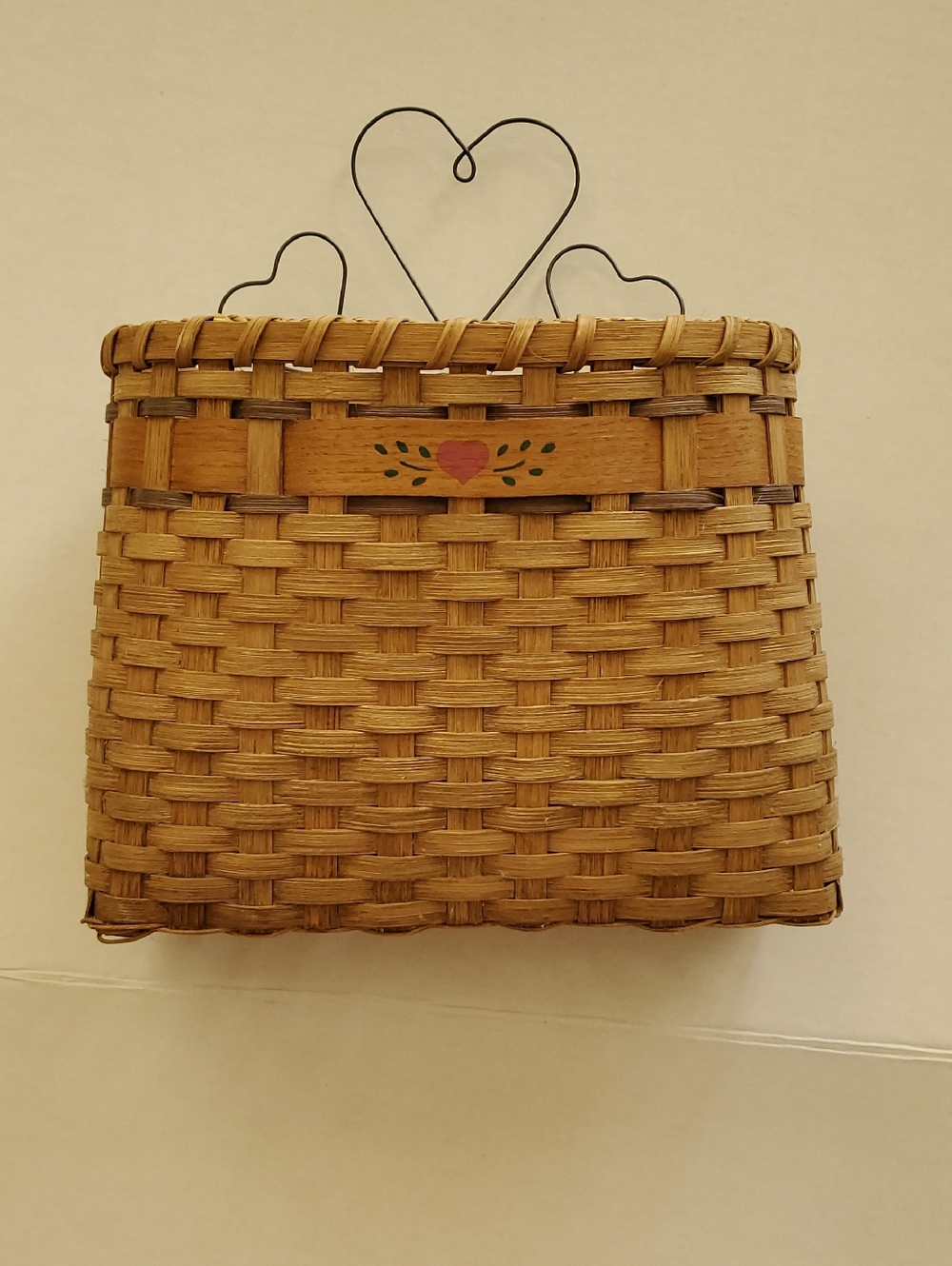 Vintage - Handwoven Wall Basket with Heart Accent - Walnut Brown